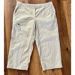 LL Bean  Size 14 Adjustable Waist Khaki Wide Leg Ankle‎ Pants With Pockets EUC